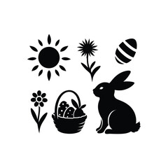 Elegant Easter Bunny Illustration with Decorative Eggs and Leaves