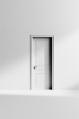 A door seemingly floating in front of a monochromatic background. The minimalist approach creates a surreal effect, inviting curiosity and wonder 