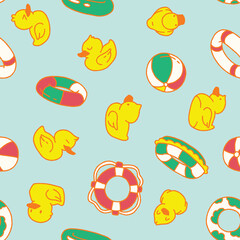 Rubber Duck Swim Seamless Pattern Vector illustration for Print, Wallpaper, Decoration.