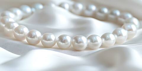 Luxurious white silk pearl necklace with a macro shot. Concept Jewelry Photography, Macro Shots, Luxury Accessories, White Silk, Pearl Necklace