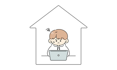 在宅ワークしている男性のイラスト