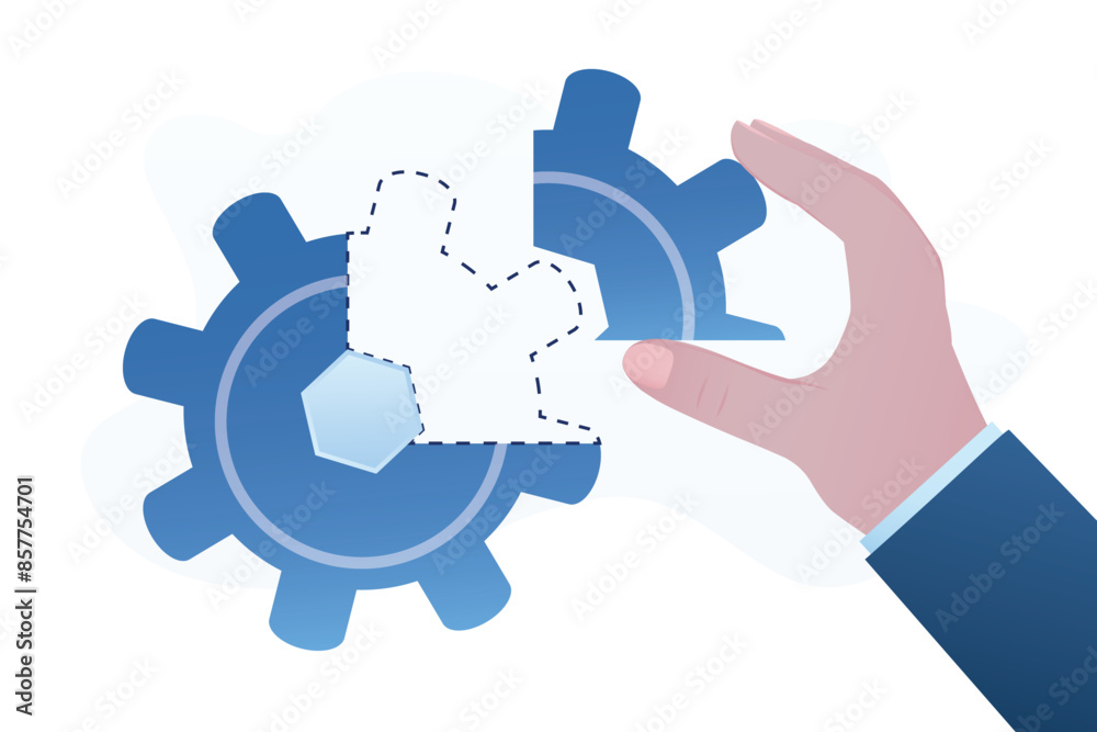Wall mural user hand or administrator installing piece of gear. patching, repair, update system or software. fi