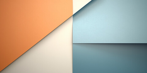 立体的な抽象背景横長バナー。青緑・水色・白・オレンジの幾何学的な表面