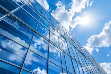 Ecofriendly glass office building designed for sustainability and reducing carbon footprint . Concept Sustainable Architecture, Green Building Design, Ecofriendly Practices