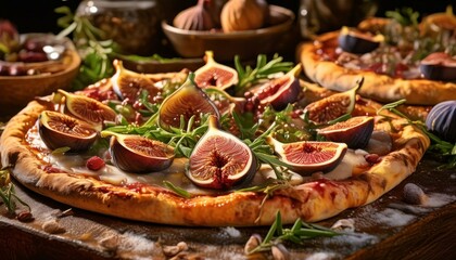 Fototapeta premium A selection of gourmet pizzas with unique toppings such as truffle oil