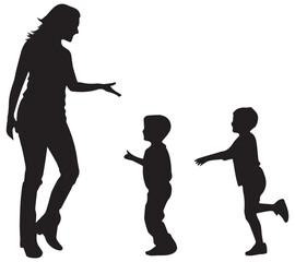 Vector collection of mom and kids walking silhouettes