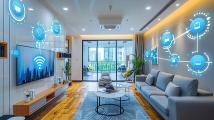 Modern smart home interior with IoT devices seamlessly integrated for automation Cozy