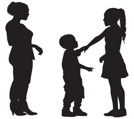 Vector collection of mom and kids walking silhouettes