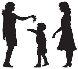 Vector collection of mom and kids walking silhouettes