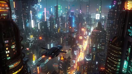 Futuristic Cityscape: A mesmerizing 3D animation of a bustling cityscape 
