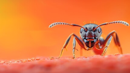 Fototapeta premium Close up on red wood ant formica rufa isolated on salmon background