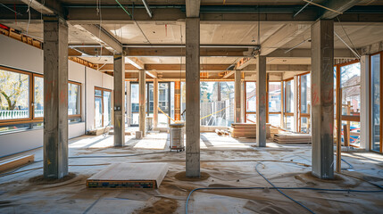Fototapeta premium Structural work: installation of beams, columns and other elements
