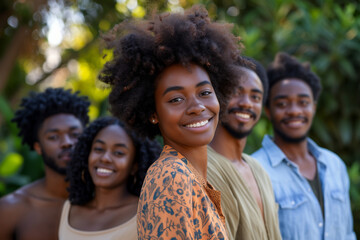 Laughing black woman with friends