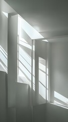 Obraz premium a window with sun shining through the blinds ,empty white room with window