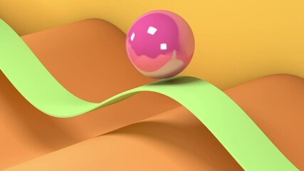 Looped 3d animation of a pink ball sliding on a wavy surface