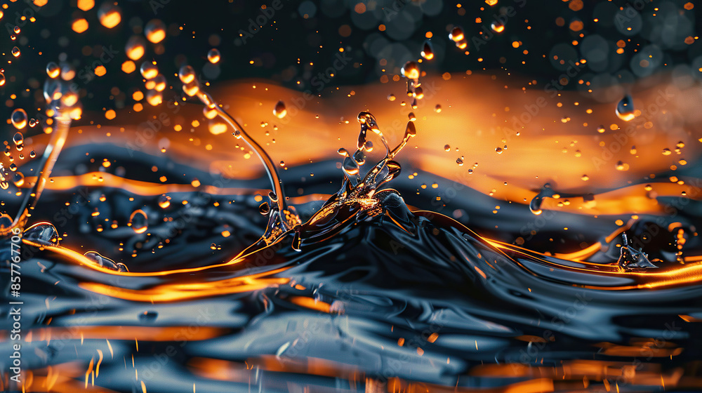 Wall mural liquid metal splashing and creating ripples on isolate