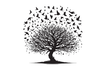 Naklejka premium Detailed Bonsai Tree Silhouette: Japanese Zen Symbol in Vector