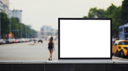 Vertical Advertisement billboard mockup in street at bus stand