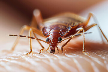 Fototapeta premium Close-up of a bed bug on skin - Generative AI