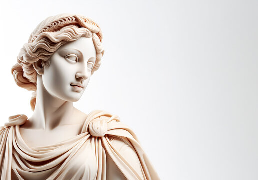 Estatua de mujer noble romana, hecha de m&aacute;rmol blanco. Fondo blanco