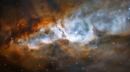 Obraz premium Vivid nebula with bright stars and cosmic clouds in deep space. The vibrant colors and intricate patterns create a breathtaking view of the universe's beauty. 