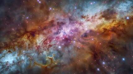 Naklejka premium Vivid nebula with bright stars and cosmic clouds in deep space. The vibrant colors and intricate patterns create a breathtaking view of the universe's beauty. 