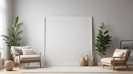 Frame mockup, ISO A paper size. Interior mockup with house background. Modern interior design. Living room wall poster mockup ,3D render