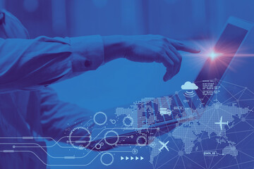 Digital Technology Global Management in Logistic Industry Concept. Shipping Import Export Cargo Tracking Connectivity Background.