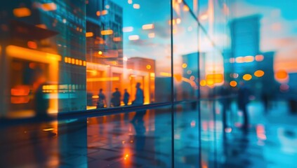 Fototapeta premium Cityscape Reflected in Glass Facade