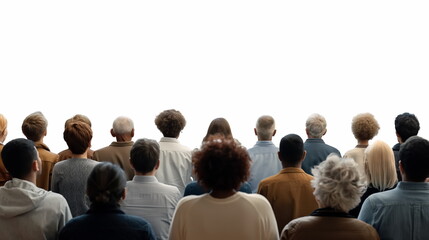 Obraz premium a crowd of people praying with their front turned on white backdrop