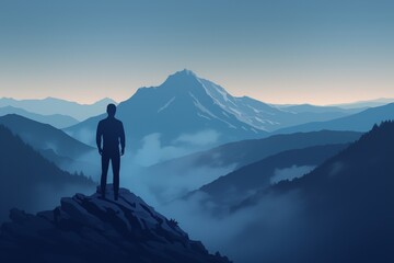 silhouette business man stand on the mountain for business concept
