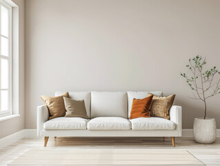 Luxury minimalist property interiors with minimal furniture and light coming into the room from a window. Luxury residential Real Estate composition.