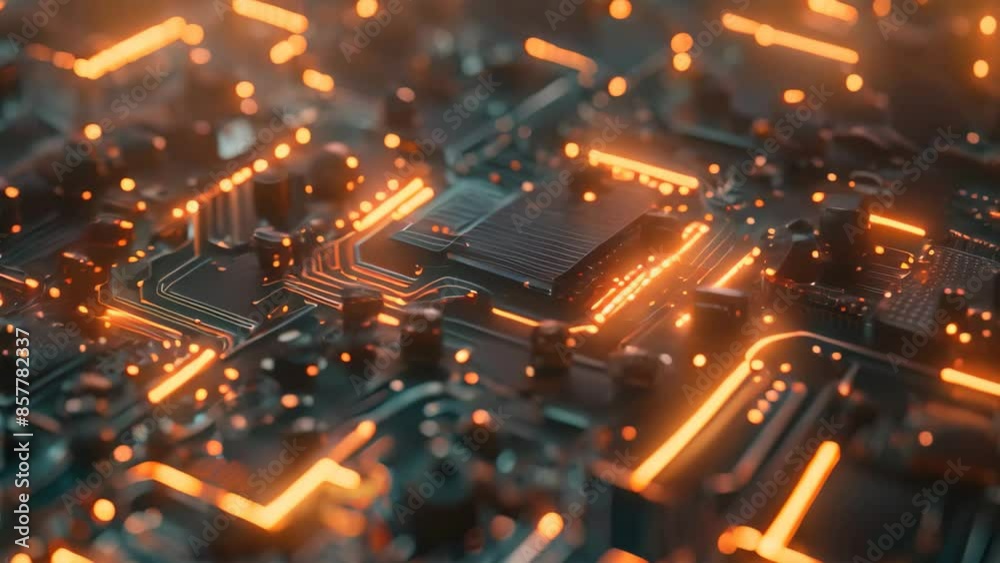 Poster detailed view of a computer circuit board showing intricate patterns and geometric shapes, circuit b