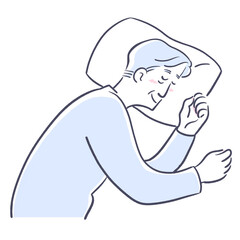 笑みを浮かべ横向きで眠るおじいさん