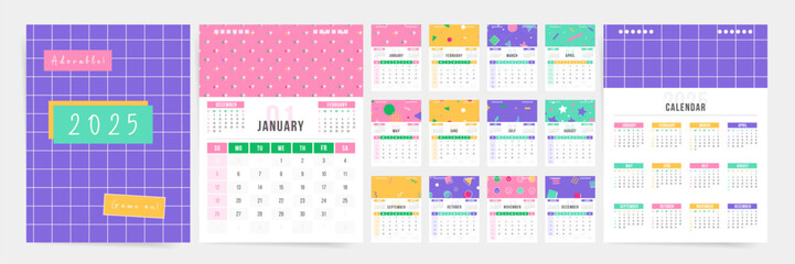 Colorful 2025 Kids Calendar with Playful Design. Fun and Vibrant Monthly Planner.