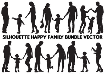set of black silhouette happy family