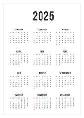 2025 Calendar Template, One Page A4 Layout