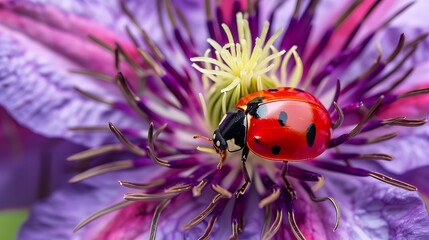Fototapeta premium Ladybug on clematis flower