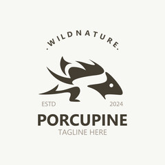 Obraz premium Porcupine logo design. animal vintage minimalist logo Hedgehog modern template