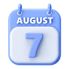 7th August Calendar Icon 3D Render