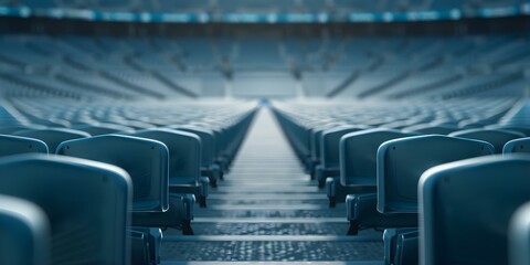 Deserted football stadium with empty seats no game and no fans. Concept Sports, Stadium, Soccer, Empty Seats, Deserted