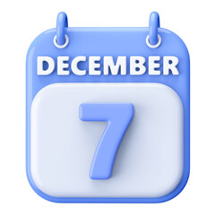 7th December Calendar Icon 3D Render