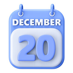 20th December Calendar Icon 3D Render