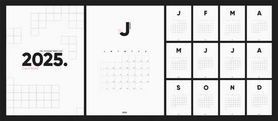 Calendar 2025, Calendar 2025 Minimalism Clean White A4 Page Corporate Design Template.