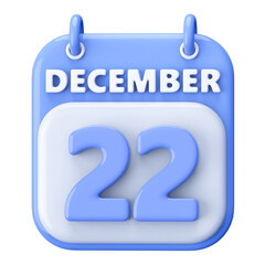 22nd December Calendar Icon 3D Render