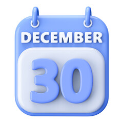 30th December Calendar Icon 3D Render