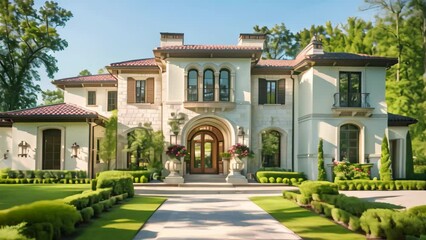Large White House With Many Windows, Combine traditional architectural styles with modern influences to create a truly unique and timeless masterpiece