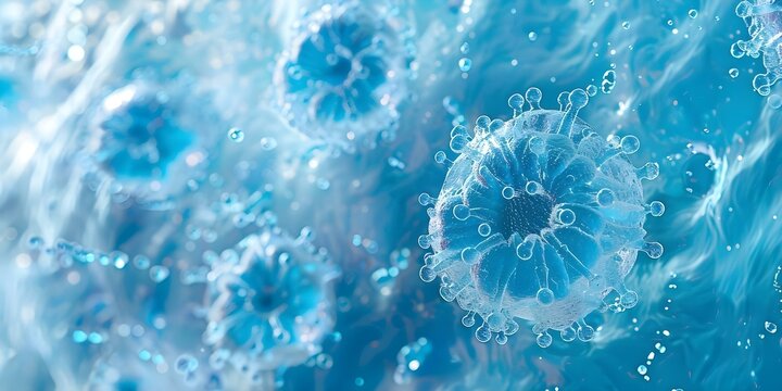 Closeup image of Archaea cell division in extreme saline conditions. Concept Microorganisms, Cell Division, Extreme Environments, Archaea, Saline Conditions