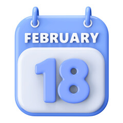 18th February Calendar Icon 3D Render