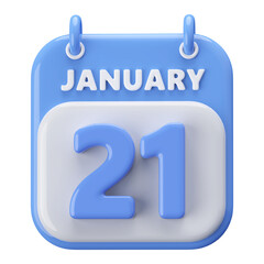 21st January Calendar Icon 3D Render